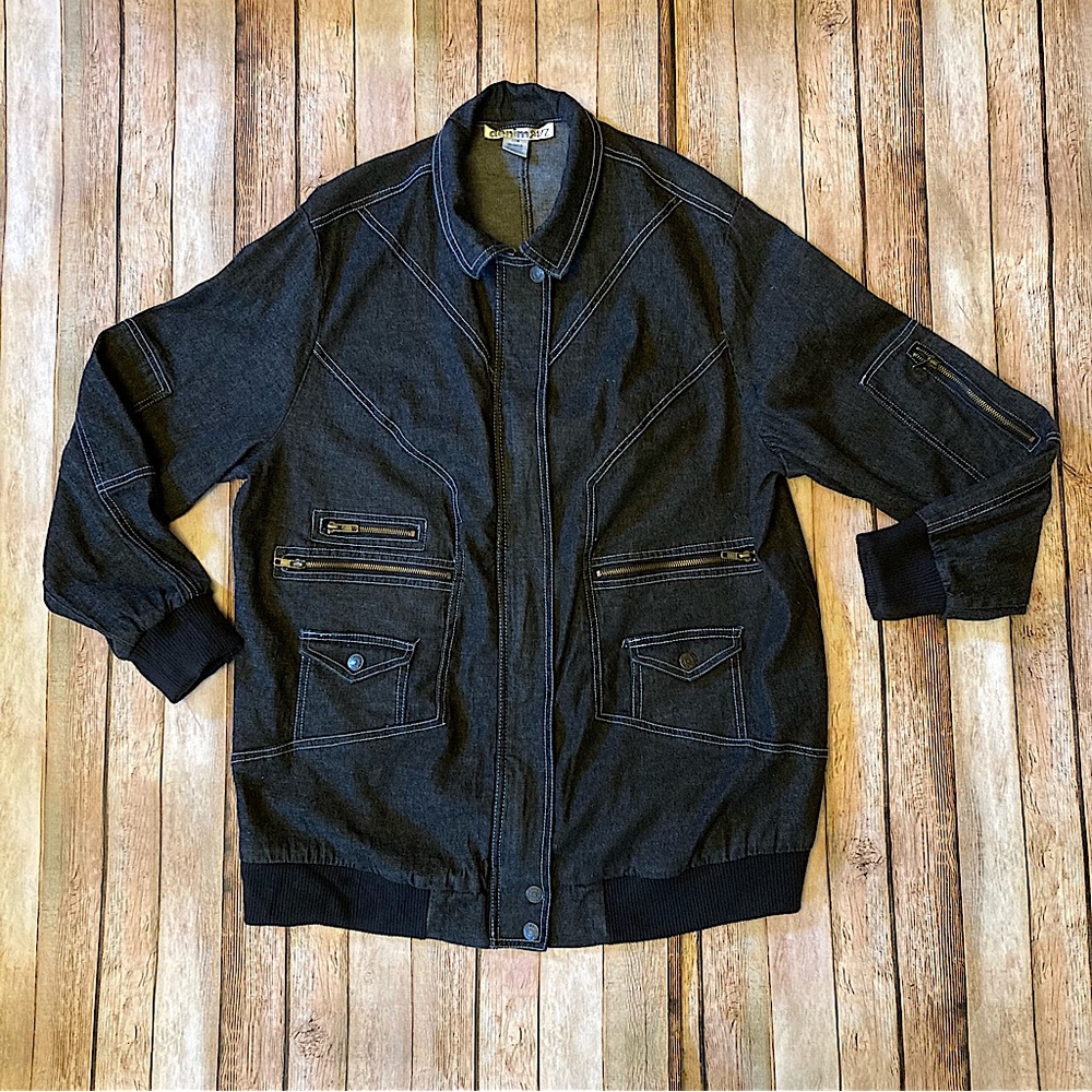 EUC Denim 24/7 Blue Jean Jacket 20W 6 Pockets-4 zippered Cinched Waistband